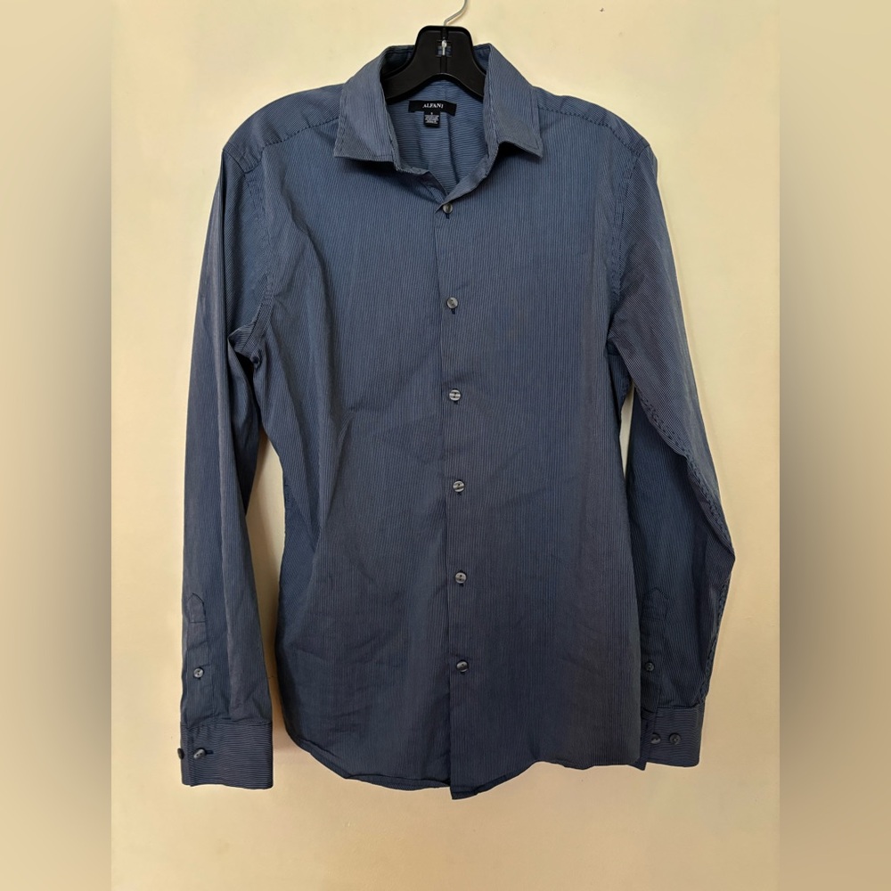 Alfani Men's Navy Button Down Striped Shirt